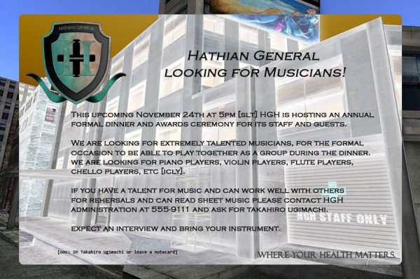 Hathian General Hospital Notice Musicians!