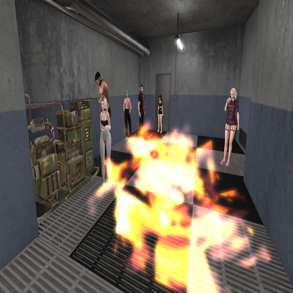 Fire all over a game room with the players stuck in it