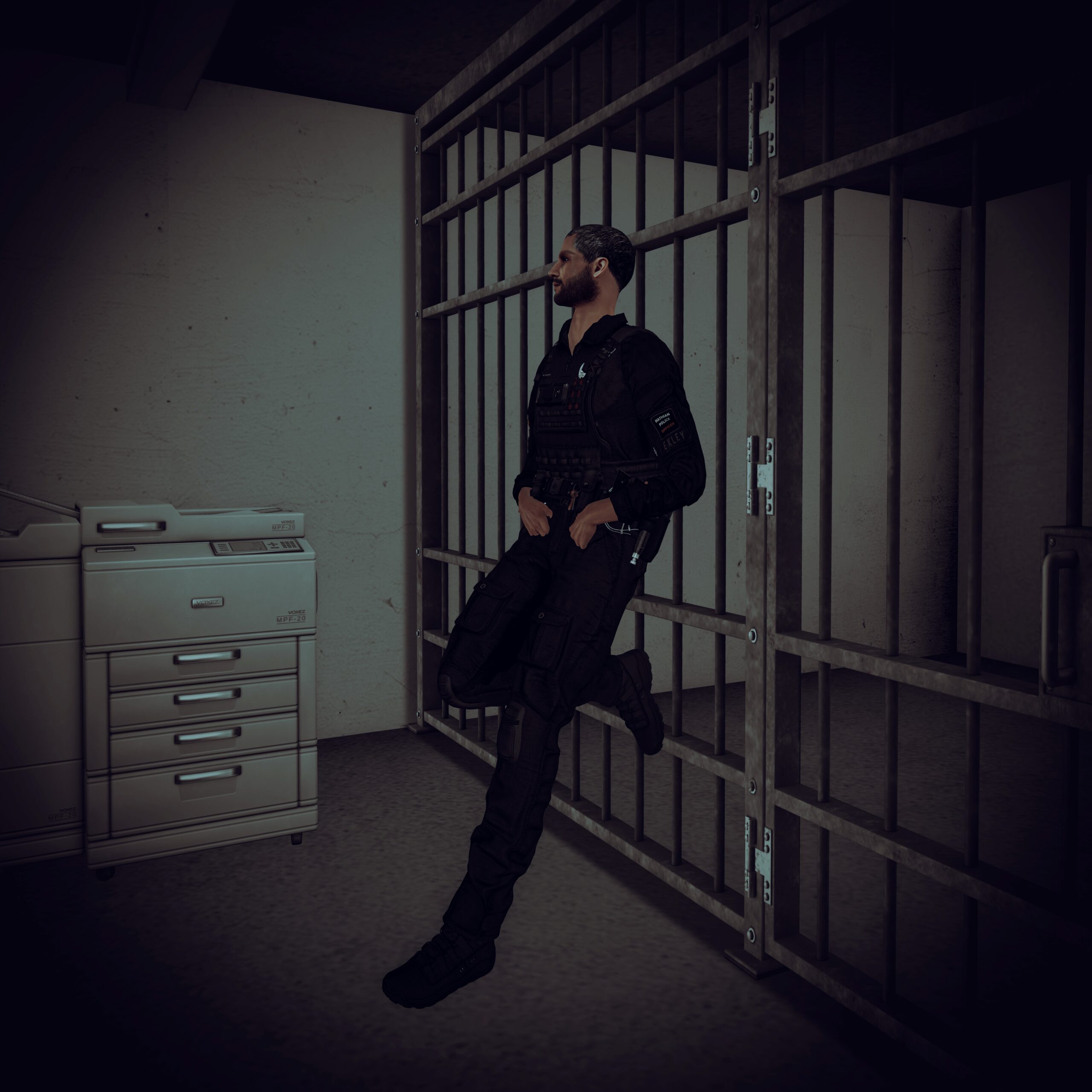 Officier Exley standing guard outside the CUPD Jail cell.