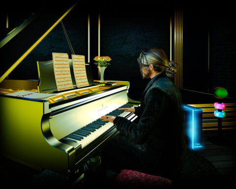 Bowen McRieve playing the piano at Luxure