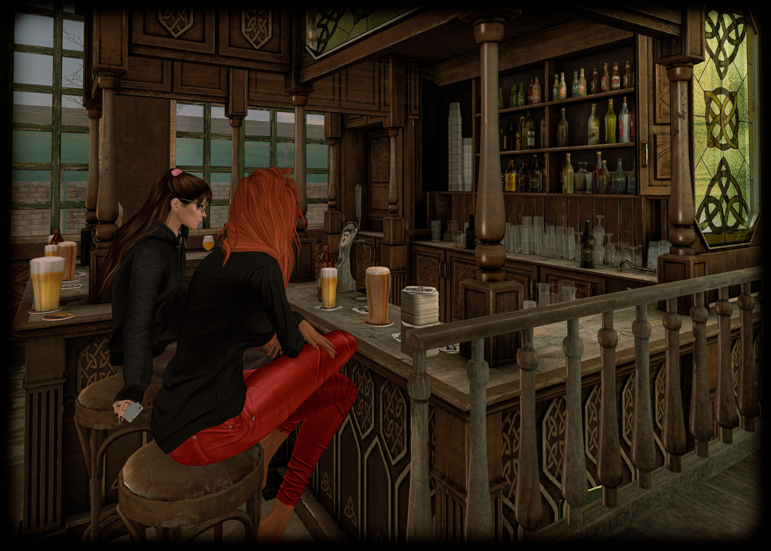 Zofia and Mi-Na at the bar having a drink