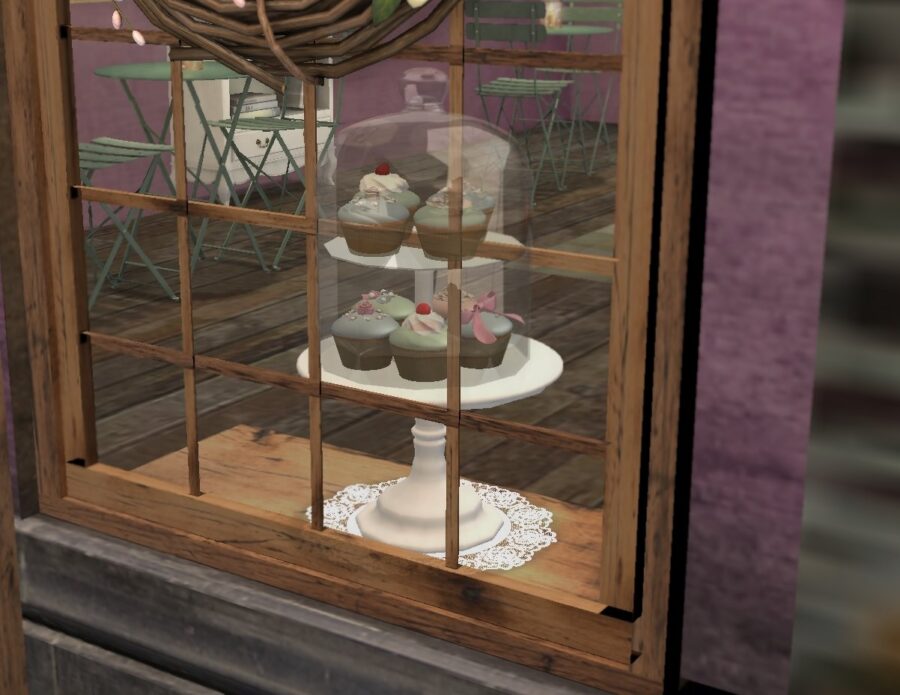 Cakes in the window of the Bakery