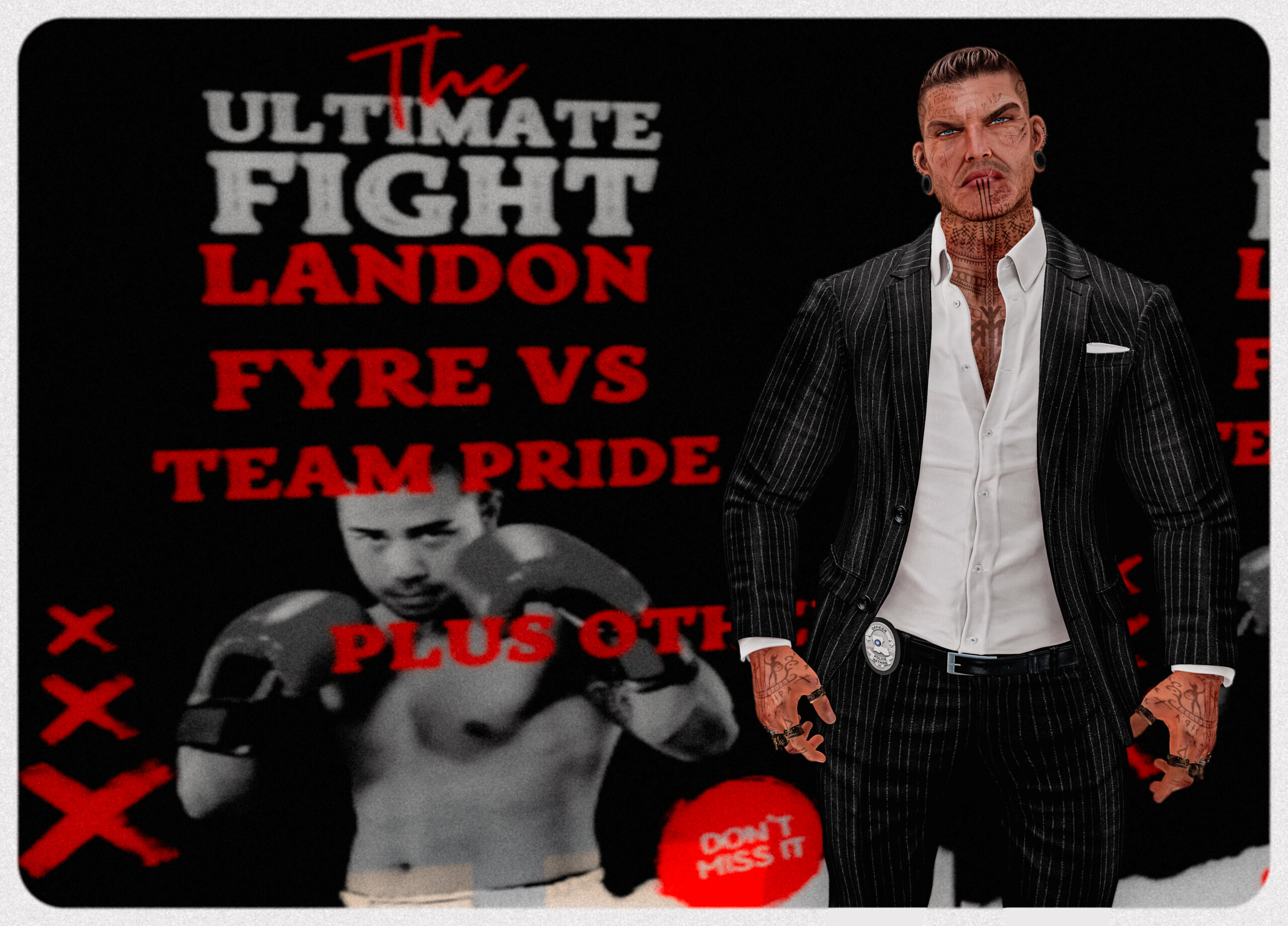 Fyre standing in front of the Fight Night Posters