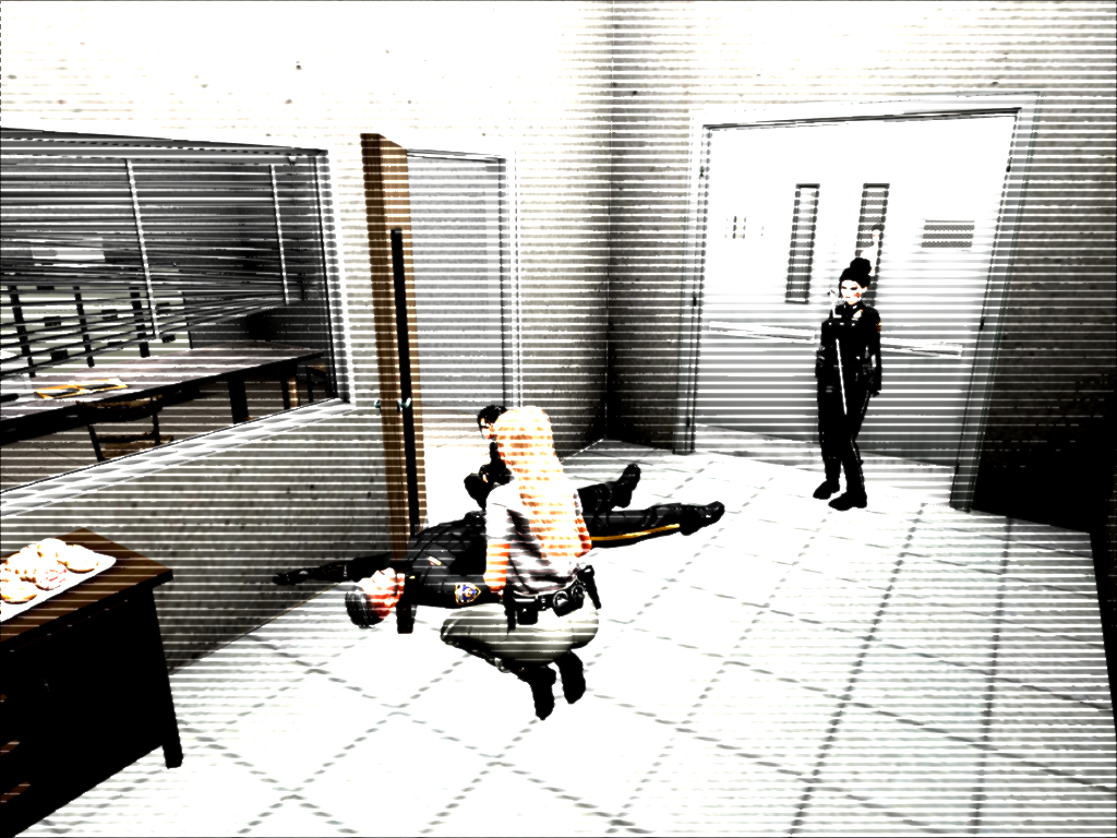Leaked CCTV-style image from inside Hathian Police Department corridor