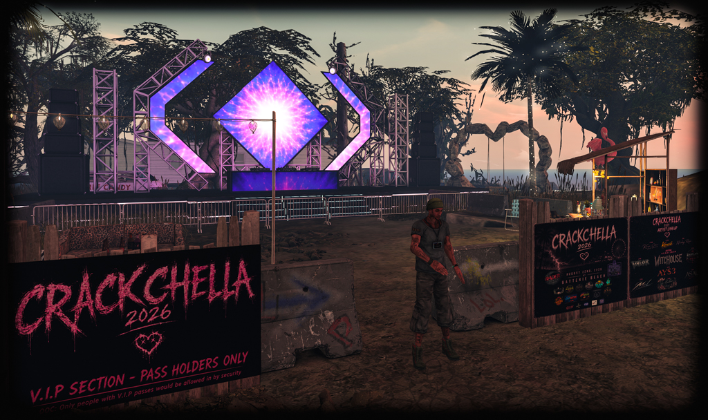 The Crackchella main stage prepared at Batterie Beach