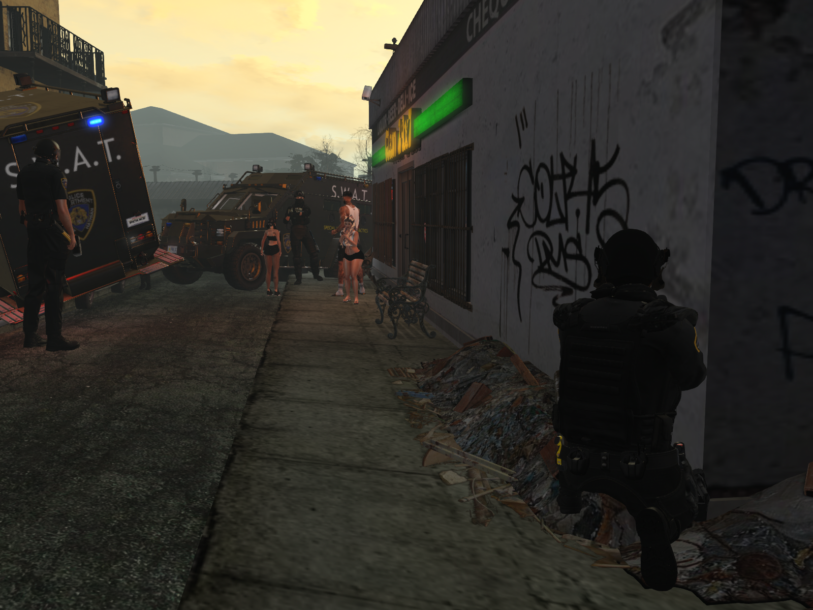 HPD SWAT officers and Haven members during the exchange of gunfire outside the Clam grocery store