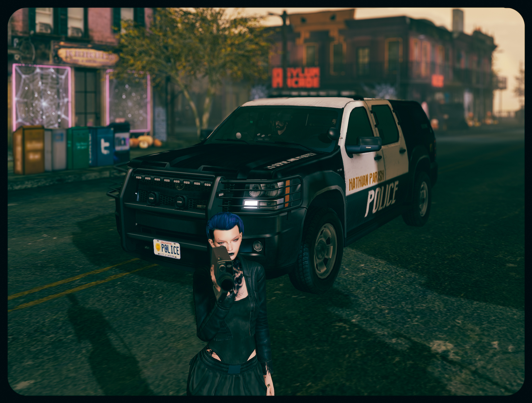 Clivia filming near a Hathian Parish Police vehicle during the confrontation.