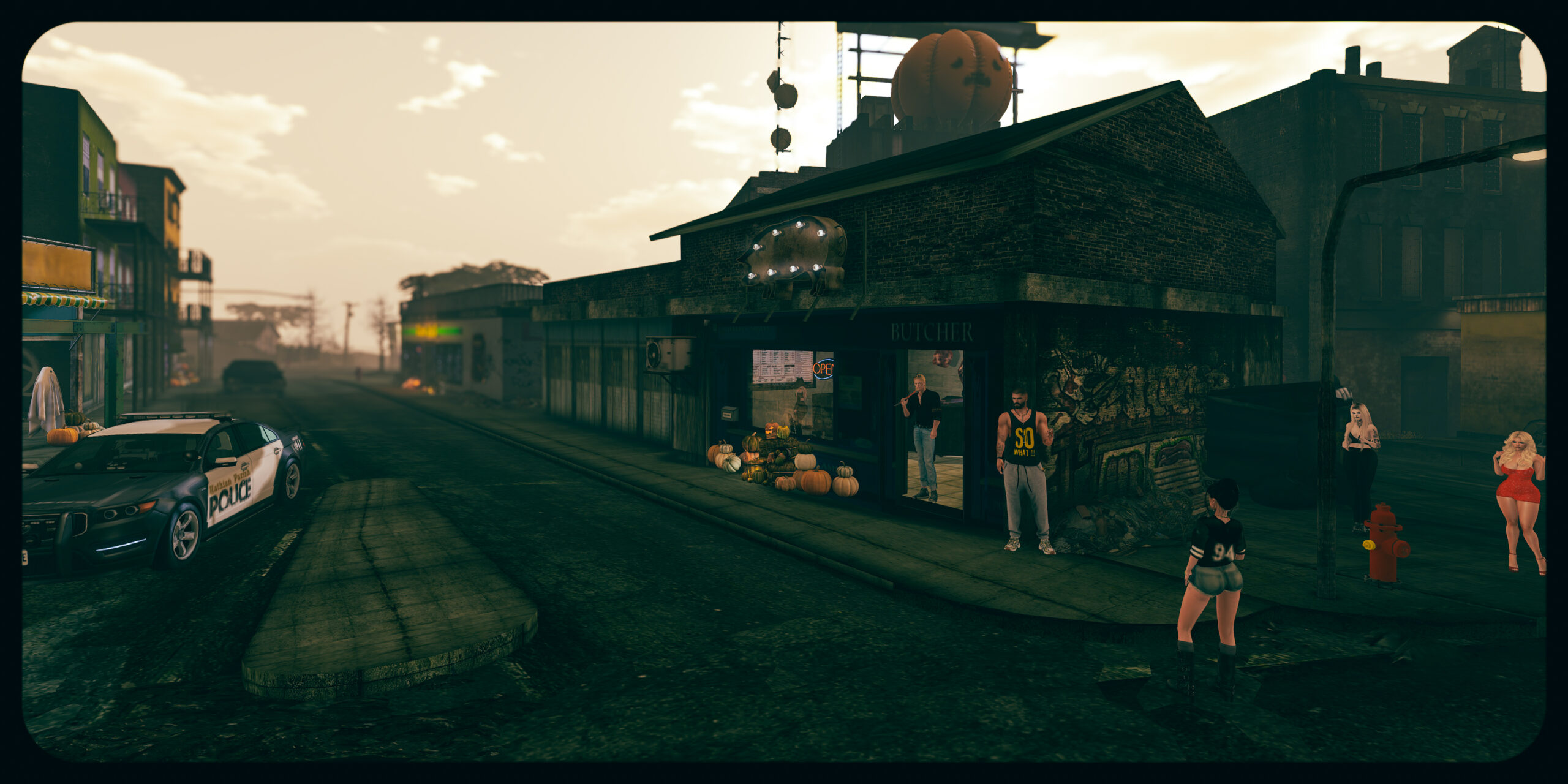 The growing confrontation outside the Slab butcher shop in central Hathian.