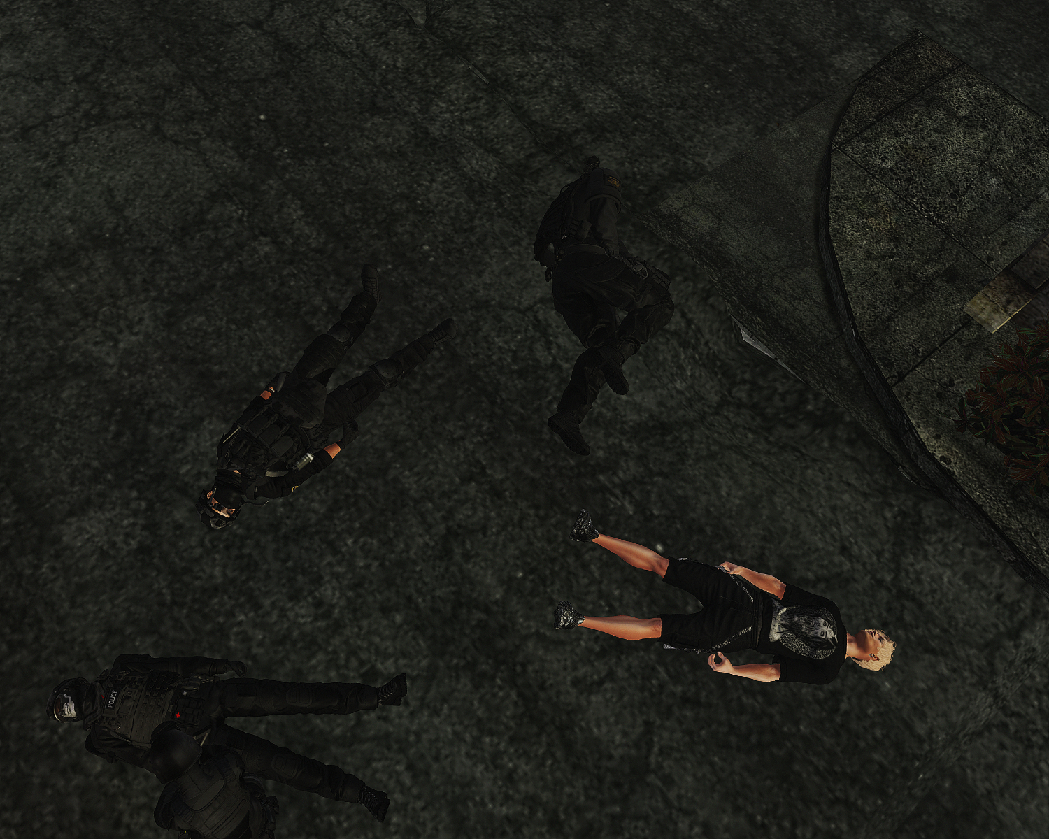 Ollie Delaney and wounded police officers on the ground after the exchange of gunfire.